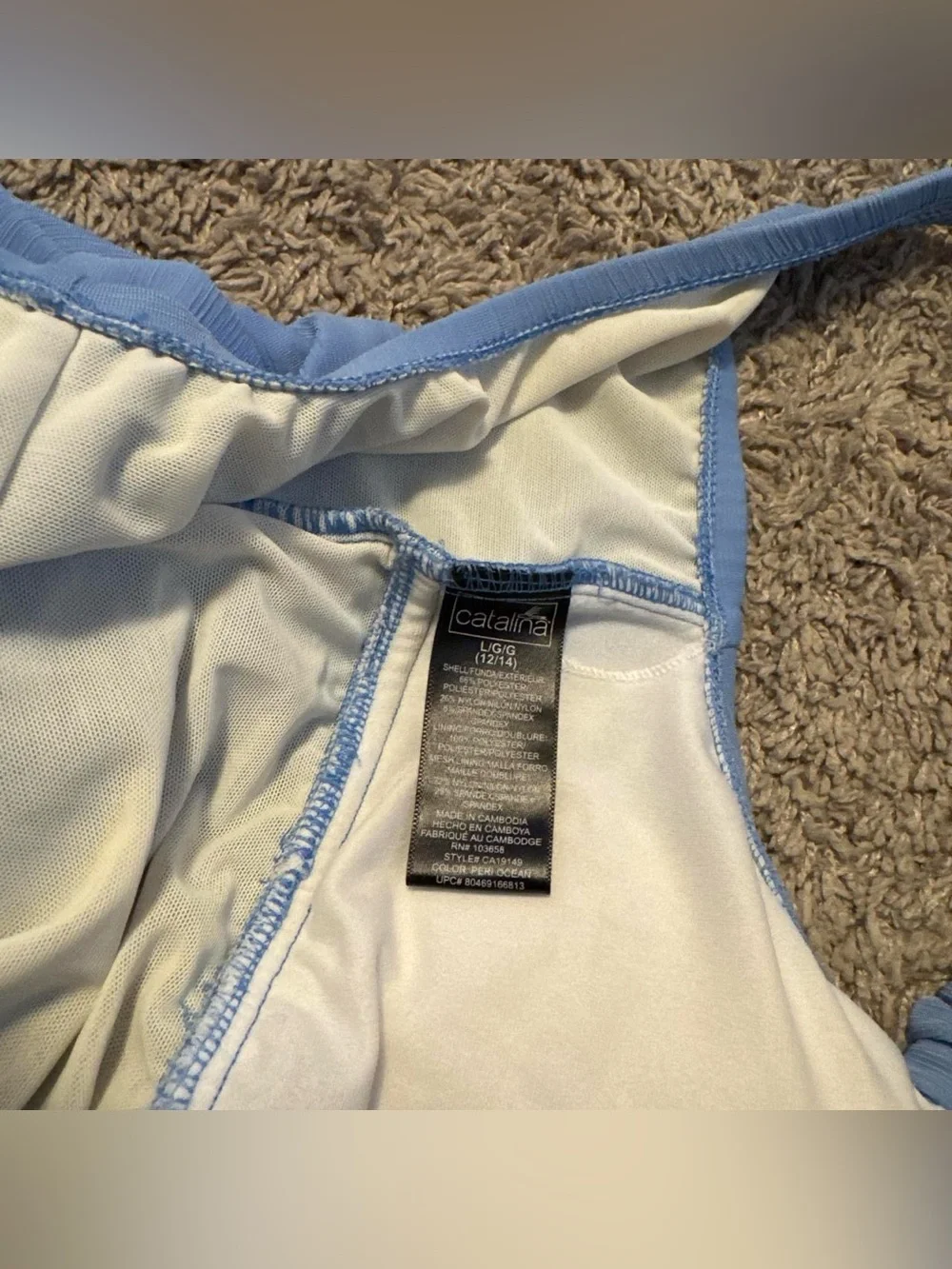 Catalina Blue Ruched One Piece Swimdress Swimsuit L 12/14 Silver Rings